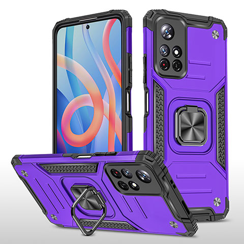 Funda Bumper Silicona y Plastico Mate Carcasa con Magnetico Anillo de dedo Soporte MQ1 para Xiaomi Poco M4 Pro 5G Morado