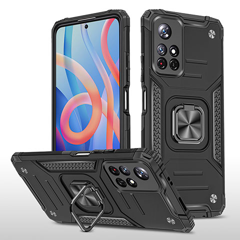 Funda Bumper Silicona y Plastico Mate Carcasa con Magnetico Anillo de dedo Soporte MQ1 para Xiaomi Poco M4 Pro 5G Negro