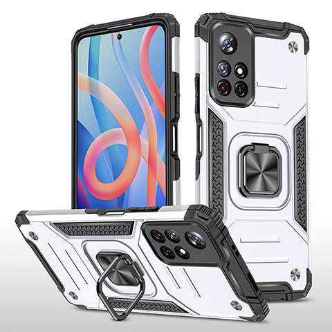 Funda Bumper Silicona y Plastico Mate Carcasa con Magnetico Anillo de dedo Soporte MQ1 para Xiaomi Poco M4 Pro 5G Plata