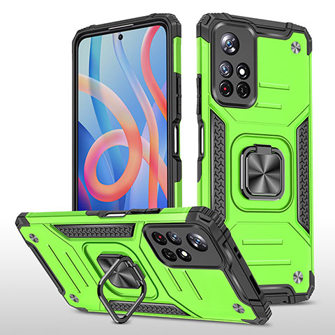 Funda Bumper Silicona y Plastico Mate Carcasa con Magnetico Anillo de dedo Soporte MQ1 para Xiaomi Poco M4 Pro 5G Verde