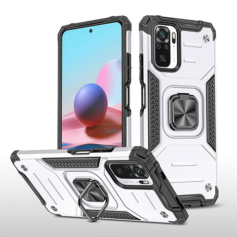 Funda Bumper Silicona y Plastico Mate Carcasa con Magnetico Anillo de dedo Soporte MQ1 para Xiaomi Poco M5S Plata