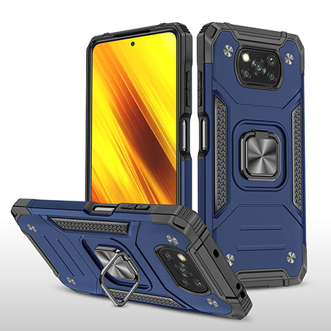 Funda Bumper Silicona y Plastico Mate Carcasa con Magnetico Anillo de dedo Soporte MQ1 para Xiaomi Poco X3 Azul