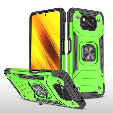 Funda Bumper Silicona y Plastico Mate Carcasa con Magnetico Anillo de dedo Soporte MQ1 para Xiaomi Poco X3 Verde