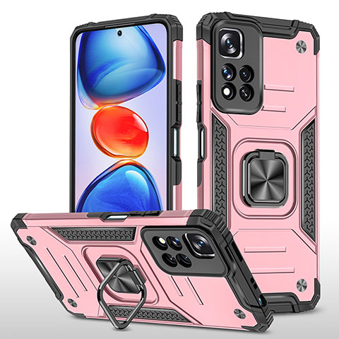 Funda Bumper Silicona y Plastico Mate Carcasa con Magnetico Anillo de dedo Soporte MQ1 para Xiaomi Poco X4 NFC Oro Rosa