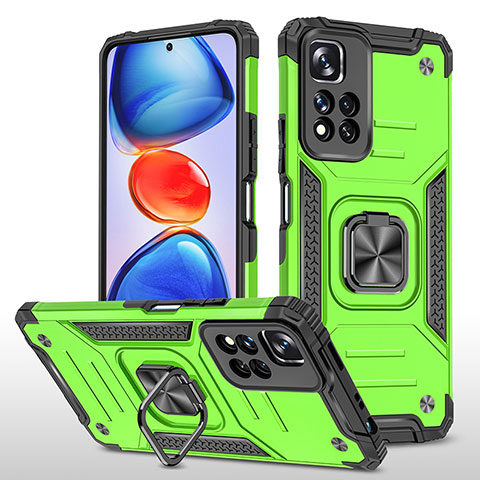 Funda Bumper Silicona y Plastico Mate Carcasa con Magnetico Anillo de dedo Soporte MQ1 para Xiaomi Poco X4 NFC Verde