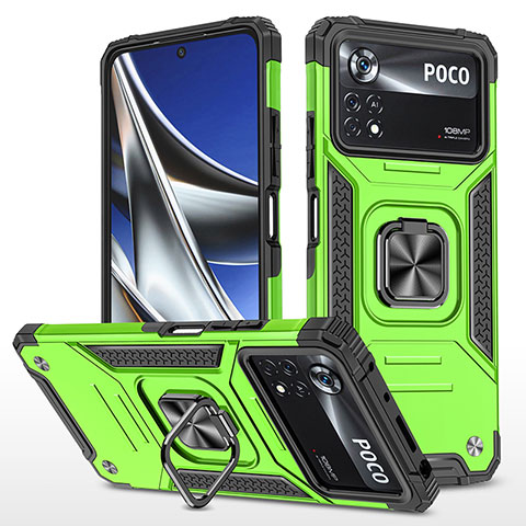 Funda Bumper Silicona y Plastico Mate Carcasa con Magnetico Anillo de dedo Soporte MQ1 para Xiaomi Poco X4 Pro 5G Verde