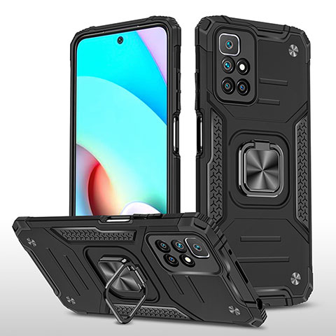 Funda Bumper Silicona y Plastico Mate Carcasa con Magnetico Anillo de dedo Soporte MQ1 para Xiaomi Redmi 10 (2022) Negro