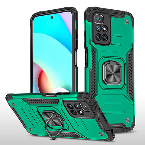Funda Bumper Silicona y Plastico Mate Carcasa con Magnetico Anillo de dedo Soporte MQ1 para Xiaomi Redmi 10 (2022) Verde Noche