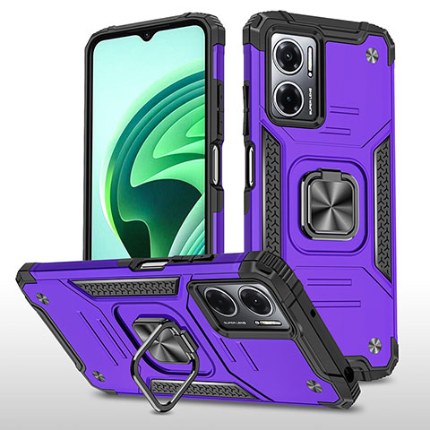 Funda Bumper Silicona y Plastico Mate Carcasa con Magnetico Anillo de dedo Soporte MQ1 para Xiaomi Redmi 10 5G Morado