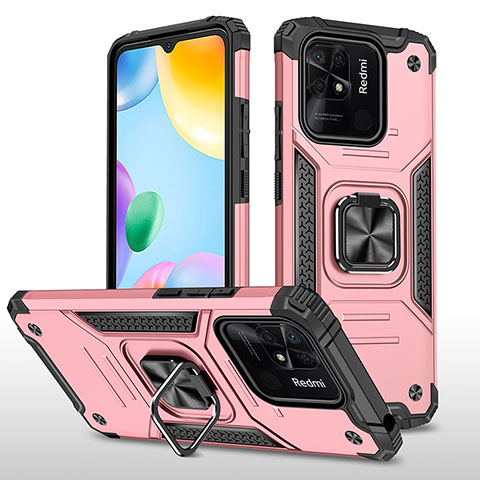 Funda Bumper Silicona y Plastico Mate Carcasa con Magnetico Anillo de dedo Soporte MQ1 para Xiaomi Redmi 10 India Oro Rosa