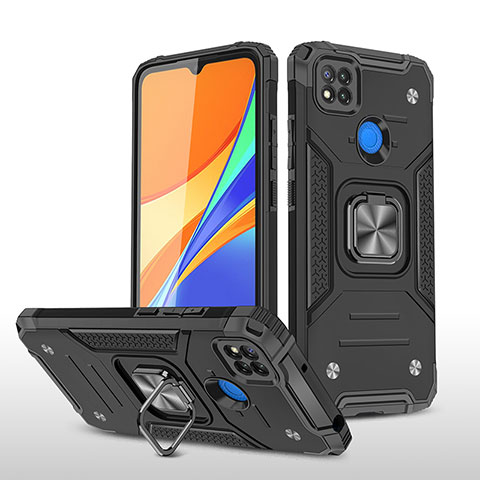 Funda Bumper Silicona y Plastico Mate Carcasa con Magnetico Anillo de dedo Soporte MQ1 para Xiaomi Redmi 10A 4G Negro