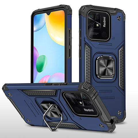 Funda Bumper Silicona y Plastico Mate Carcasa con Magnetico Anillo de dedo Soporte MQ1 para Xiaomi Redmi 10C 4G Azul