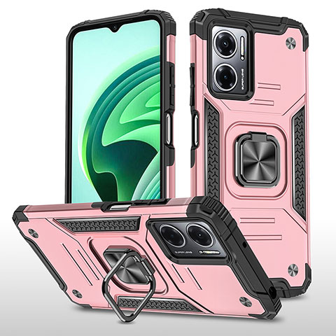 Funda Bumper Silicona y Plastico Mate Carcasa con Magnetico Anillo de dedo Soporte MQ1 para Xiaomi Redmi 11 Prime 5G Oro Rosa