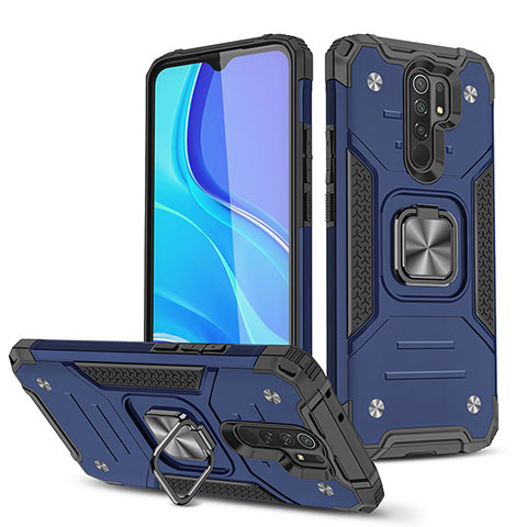 Funda Bumper Silicona y Plastico Mate Carcasa con Magnetico Anillo de dedo Soporte MQ1 para Xiaomi Redmi 9 Azul