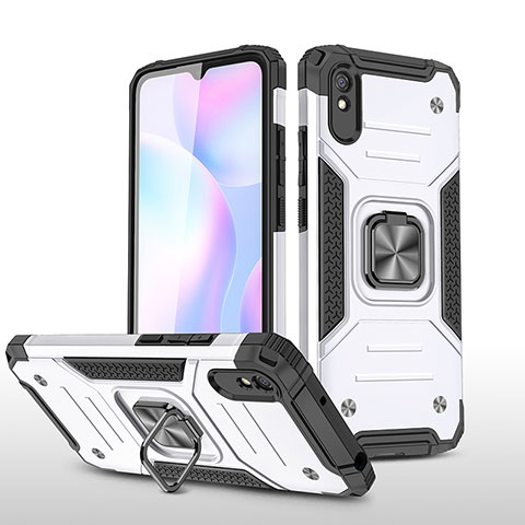 Funda Bumper Silicona y Plastico Mate Carcasa con Magnetico Anillo de dedo Soporte MQ1 para Xiaomi Redmi 9A Plata