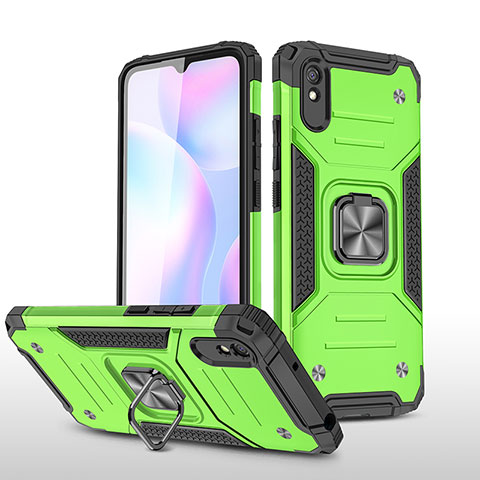 Funda Bumper Silicona y Plastico Mate Carcasa con Magnetico Anillo de dedo Soporte MQ1 para Xiaomi Redmi 9A Verde