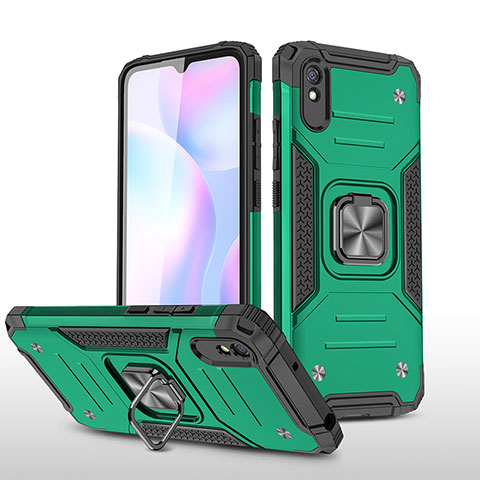 Funda Bumper Silicona y Plastico Mate Carcasa con Magnetico Anillo de dedo Soporte MQ1 para Xiaomi Redmi 9A Verde Noche