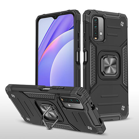 Funda Bumper Silicona y Plastico Mate Carcasa con Magnetico Anillo de dedo Soporte MQ1 para Xiaomi Redmi 9T 4G Negro