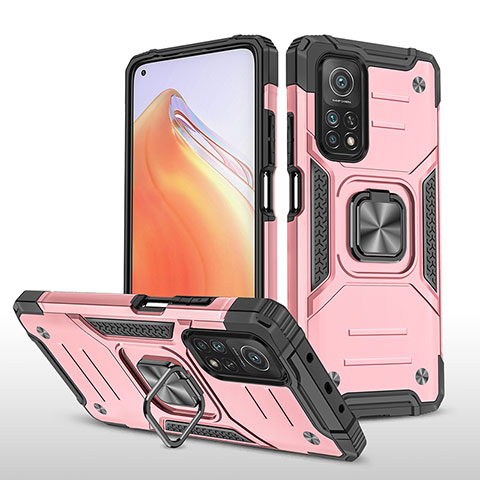 Funda Bumper Silicona y Plastico Mate Carcasa con Magnetico Anillo de dedo Soporte MQ1 para Xiaomi Redmi K30S 5G Oro Rosa