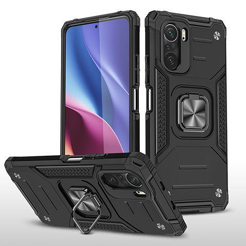 Funda Bumper Silicona y Plastico Mate Carcasa con Magnetico Anillo de dedo Soporte MQ1 para Xiaomi Redmi K40 5G Negro