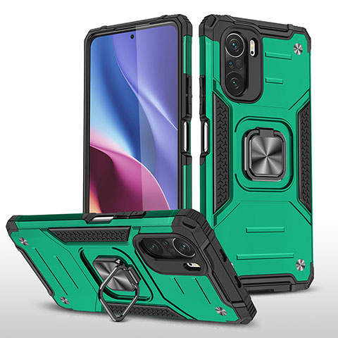 Funda Bumper Silicona y Plastico Mate Carcasa con Magnetico Anillo de dedo Soporte MQ1 para Xiaomi Redmi K40 5G Verde Noche