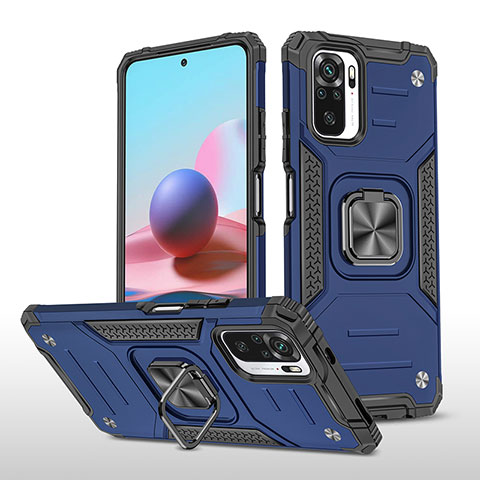 Funda Bumper Silicona y Plastico Mate Carcasa con Magnetico Anillo de dedo Soporte MQ1 para Xiaomi Redmi Note 10 4G Azul