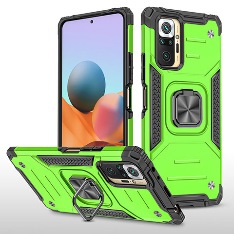 Funda Bumper Silicona y Plastico Mate Carcasa con Magnetico Anillo de dedo Soporte MQ1 para Xiaomi Redmi Note 10 Pro 4G Verde