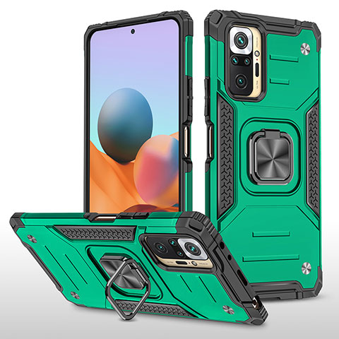 Funda Bumper Silicona y Plastico Mate Carcasa con Magnetico Anillo de dedo Soporte MQ1 para Xiaomi Redmi Note 10 Pro Max Verde Noche