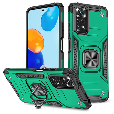 Funda Bumper Silicona y Plastico Mate Carcasa con Magnetico Anillo de dedo Soporte MQ1 para Xiaomi Redmi Note 11 4G (2022) Verde Noche
