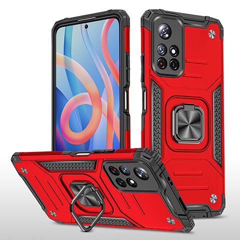 Funda Bumper Silicona y Plastico Mate Carcasa con Magnetico Anillo de dedo Soporte MQ1 para Xiaomi Redmi Note 11 5G Rojo