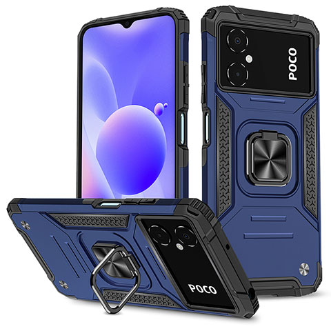 Funda Bumper Silicona y Plastico Mate Carcasa con Magnetico Anillo de dedo Soporte MQ1 para Xiaomi Redmi Note 11R 5G Azul