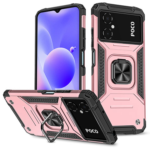 Funda Bumper Silicona y Plastico Mate Carcasa con Magnetico Anillo de dedo Soporte MQ1 para Xiaomi Redmi Note 11R 5G Oro Rosa