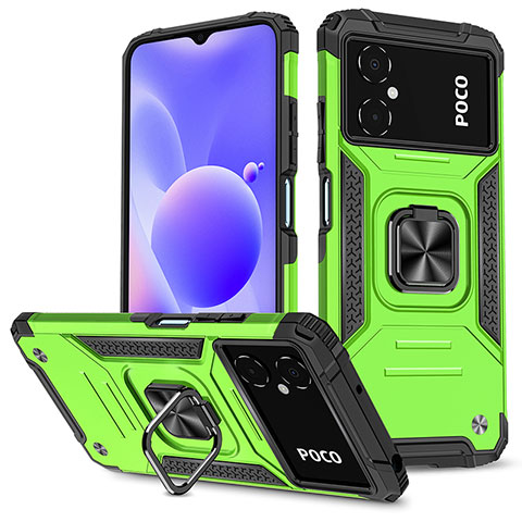 Funda Bumper Silicona y Plastico Mate Carcasa con Magnetico Anillo de dedo Soporte MQ1 para Xiaomi Redmi Note 11R 5G Verde