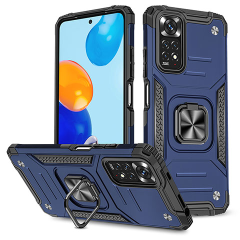 Funda Bumper Silicona y Plastico Mate Carcasa con Magnetico Anillo de dedo Soporte MQ1 para Xiaomi Redmi Note 11S 4G Azul