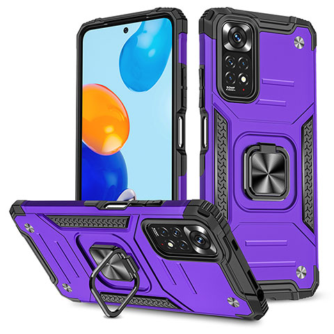 Funda Bumper Silicona y Plastico Mate Carcasa con Magnetico Anillo de dedo Soporte MQ1 para Xiaomi Redmi Note 11S 4G Morado