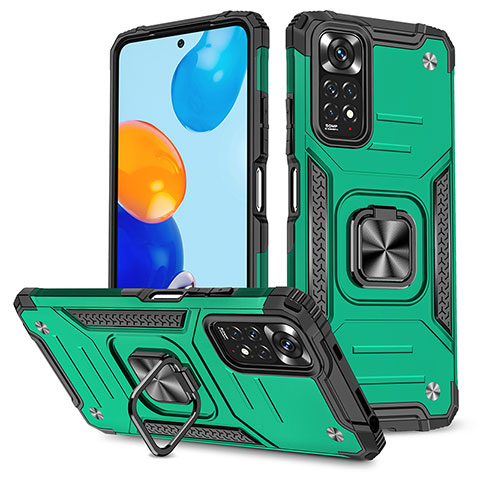 Funda Bumper Silicona y Plastico Mate Carcasa con Magnetico Anillo de dedo Soporte MQ1 para Xiaomi Redmi Note 11S 4G Verde Noche