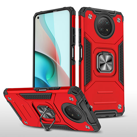 Funda Bumper Silicona y Plastico Mate Carcasa con Magnetico Anillo de dedo Soporte MQ1 para Xiaomi Redmi Note 9 5G Rojo