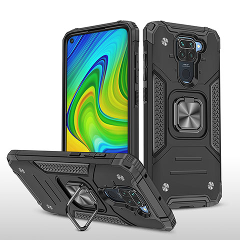 Funda Bumper Silicona y Plastico Mate Carcasa con Magnetico Anillo de dedo Soporte MQ1 para Xiaomi Redmi Note 9 Negro