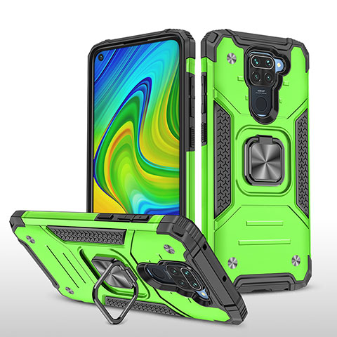 Funda Bumper Silicona y Plastico Mate Carcasa con Magnetico Anillo de dedo Soporte MQ1 para Xiaomi Redmi Note 9 Verde