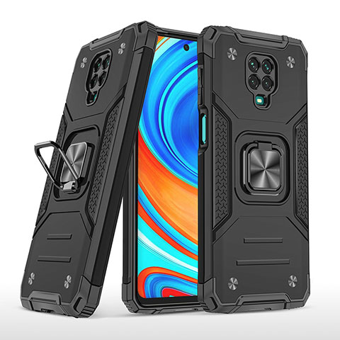 Funda Bumper Silicona y Plastico Mate Carcasa con Magnetico Anillo de dedo Soporte MQ1 para Xiaomi Redmi Note 9S Negro