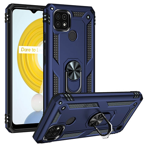 Funda Bumper Silicona y Plastico Mate Carcasa con Magnetico Anillo de dedo Soporte MQ2 para Realme C21 Azul