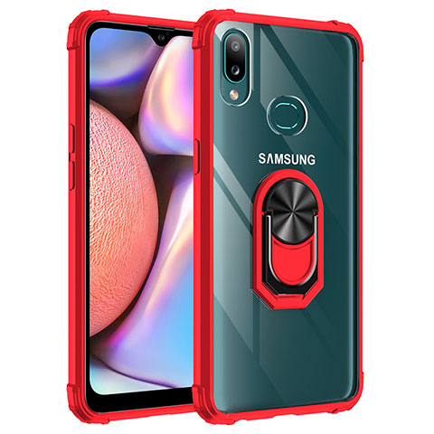 Funda Bumper Silicona y Plastico Mate Carcasa con Magnetico Anillo de dedo Soporte MQ2 para Samsung Galaxy A10s Rojo
