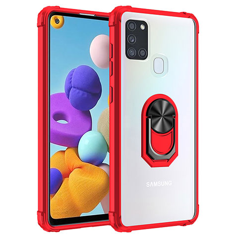 Funda Bumper Silicona y Plastico Mate Carcasa con Magnetico Anillo de dedo Soporte MQ2 para Samsung Galaxy A21s Rojo