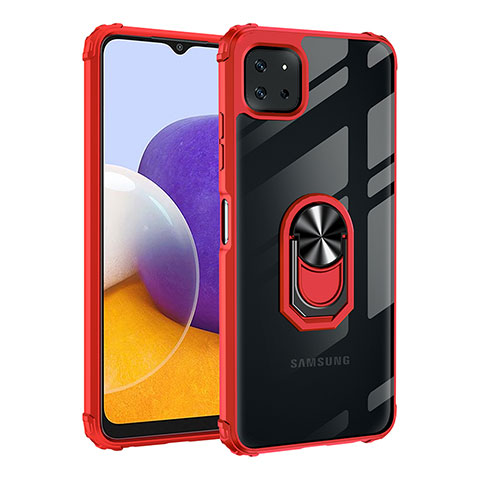 Funda Bumper Silicona y Plastico Mate Carcasa con Magnetico Anillo de dedo Soporte MQ2 para Samsung Galaxy A22 5G Rojo