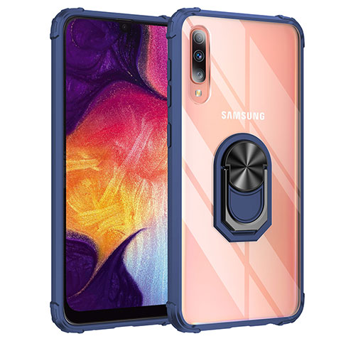 Funda Bumper Silicona y Plastico Mate Carcasa con Magnetico Anillo de dedo Soporte MQ2 para Samsung Galaxy A30S Azul