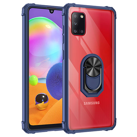 Funda Bumper Silicona y Plastico Mate Carcasa con Magnetico Anillo de dedo Soporte MQ2 para Samsung Galaxy A31 Azul