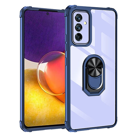 Funda Bumper Silicona y Plastico Mate Carcasa con Magnetico Anillo de dedo Soporte MQ2 para Samsung Galaxy A34 5G Azul