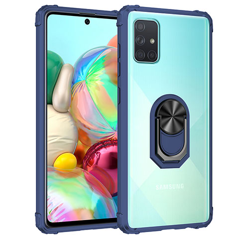 Funda Bumper Silicona y Plastico Mate Carcasa con Magnetico Anillo de dedo Soporte MQ2 para Samsung Galaxy A51 5G Azul