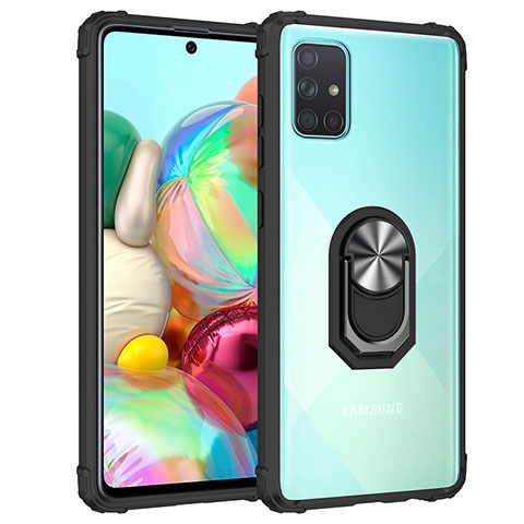 Funda Bumper Silicona y Plastico Mate Carcasa con Magnetico Anillo de dedo Soporte MQ2 para Samsung Galaxy A51 5G Plata y Negro