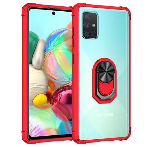 Funda Bumper Silicona y Plastico Mate Carcasa con Magnetico Anillo de dedo Soporte MQ2 para Samsung Galaxy A51 5G Rojo